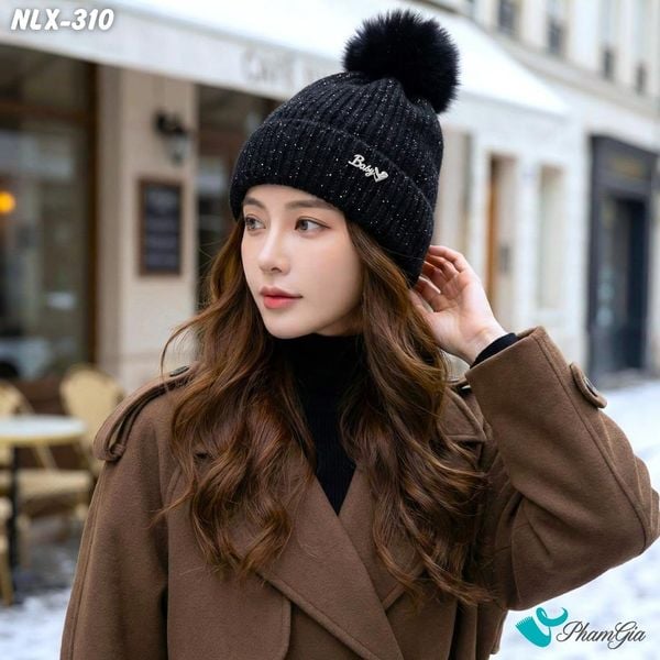 Nón Len Cánh Bướm 2 Lớp Giữ Ấm Cao Cấp Màu Đen (NLX310)