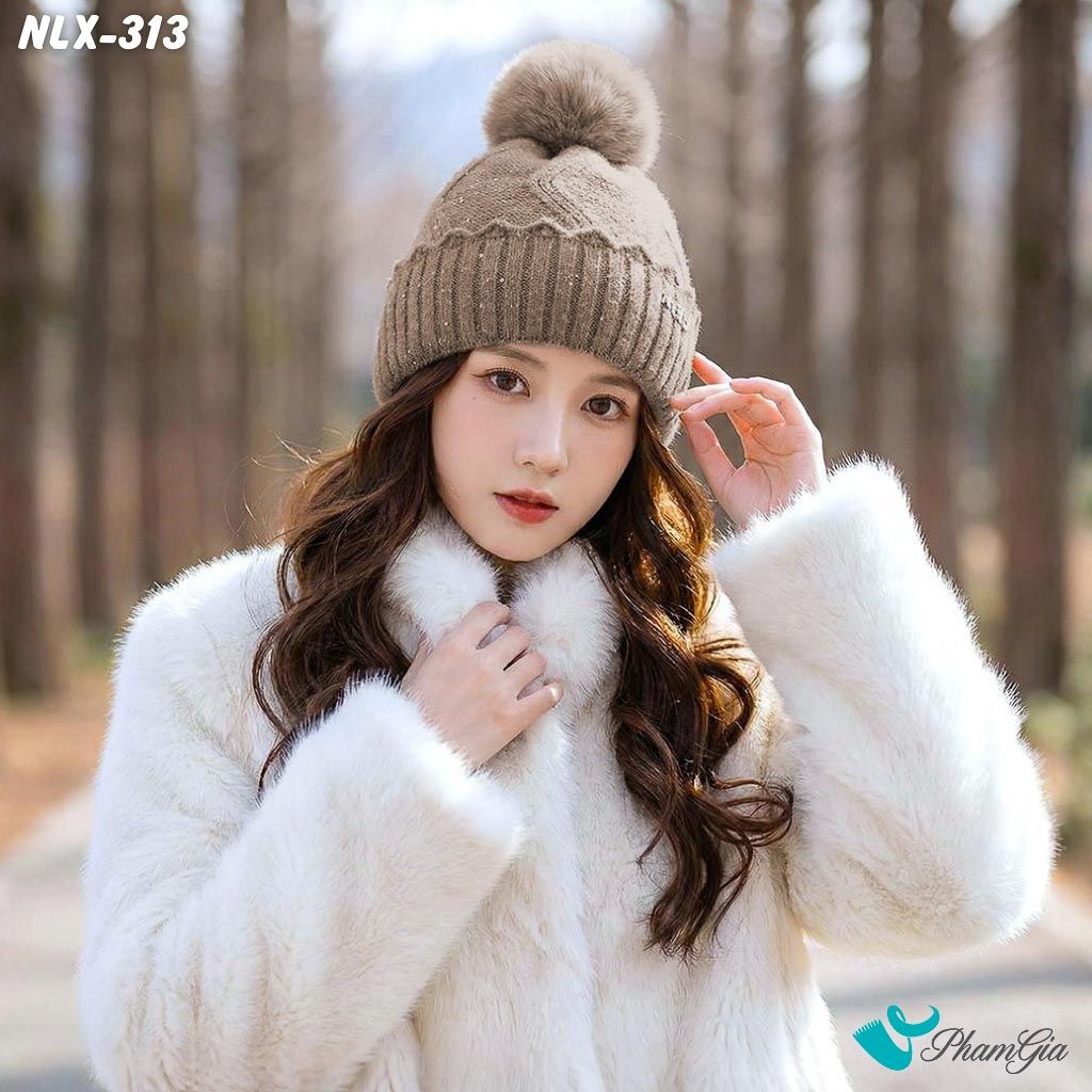 Nón Len Trái Châu Phối Kim Tuyến 2 Lớp Giữ Ấm Cao Cấp Màu Nâu Đồng (NLX313)