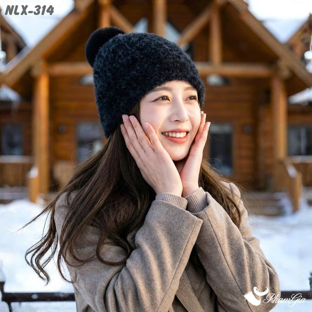 Nón Len Trái Châu Phối Lông 2 Lớp Màu Đen (NLX314)