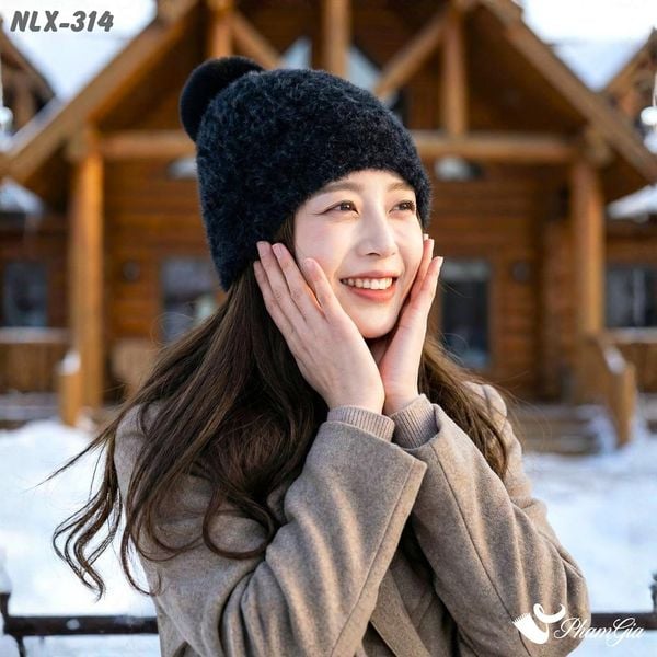 Nón Len Trái Châu Phối Lông 2 Lớp Màu Đen (NLX314)