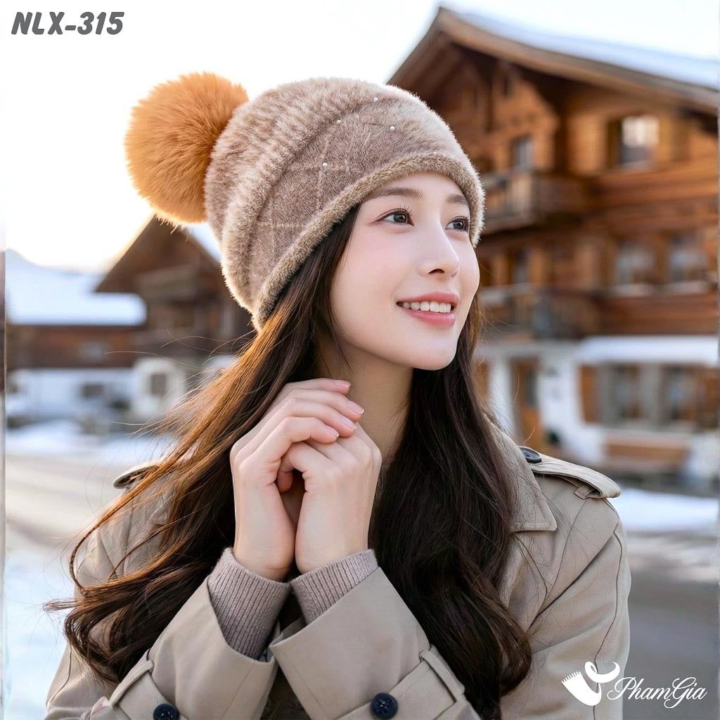 Nón Len Trái Châu Phối Lông 2 Lớp Màu Nâu (NLX315)