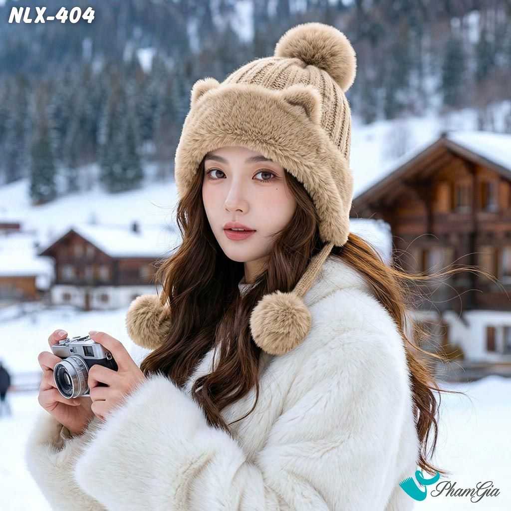 Nón Len Giữ Nhiệt Chuyên Dụng 2 Lớp Phong Cách Tai Mèo Cao Cấp Màu Nâu (NLX404)
