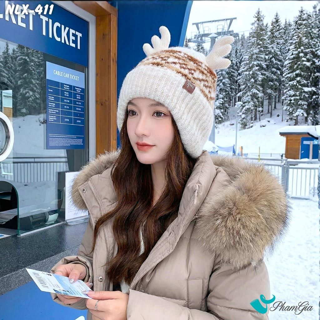 Nón Len Giữ Nhiệt Chuyên Dụng 2 Lớp Phong Cách Tuần Lộc Cao Cấp Màu Trắng (NLX411)