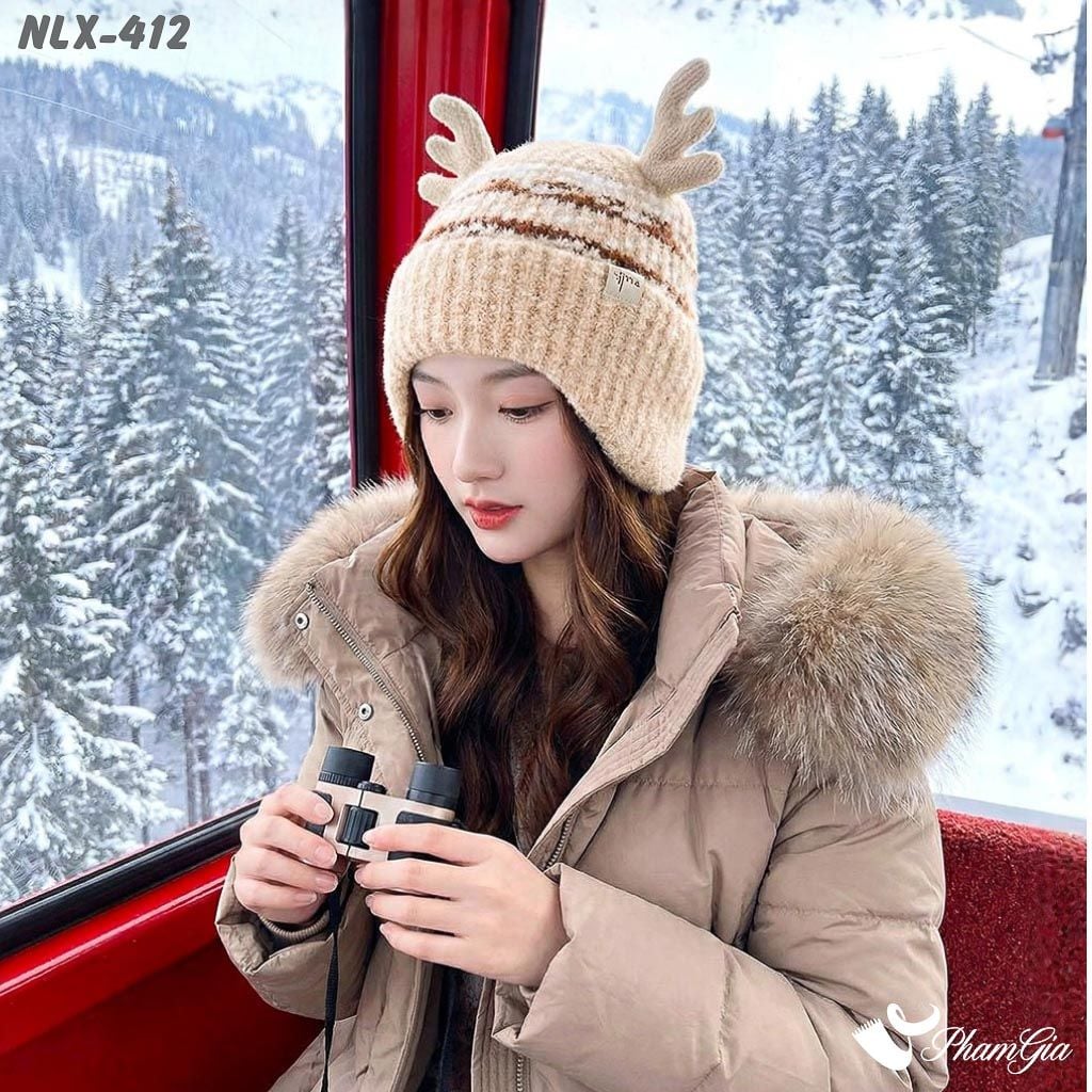 Nón Len Giữ Nhiệt Chuyên Dụng 2 Lớp Phong Cách Tuần Lộc Cao Cấp Màu Beige (NLX412)