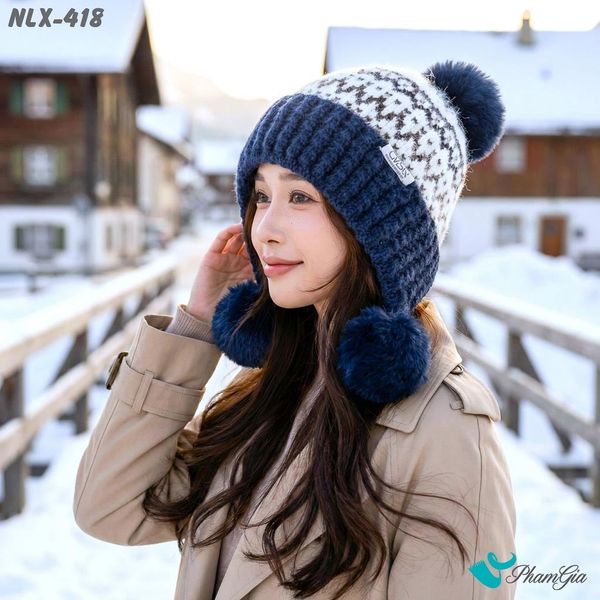 Nón Len Giữ Nhiệt Chuyên Dụng 2 Lớp Phong Cách Bắc Âu Cao Cấp Màu Xanh Navy (NLX418)