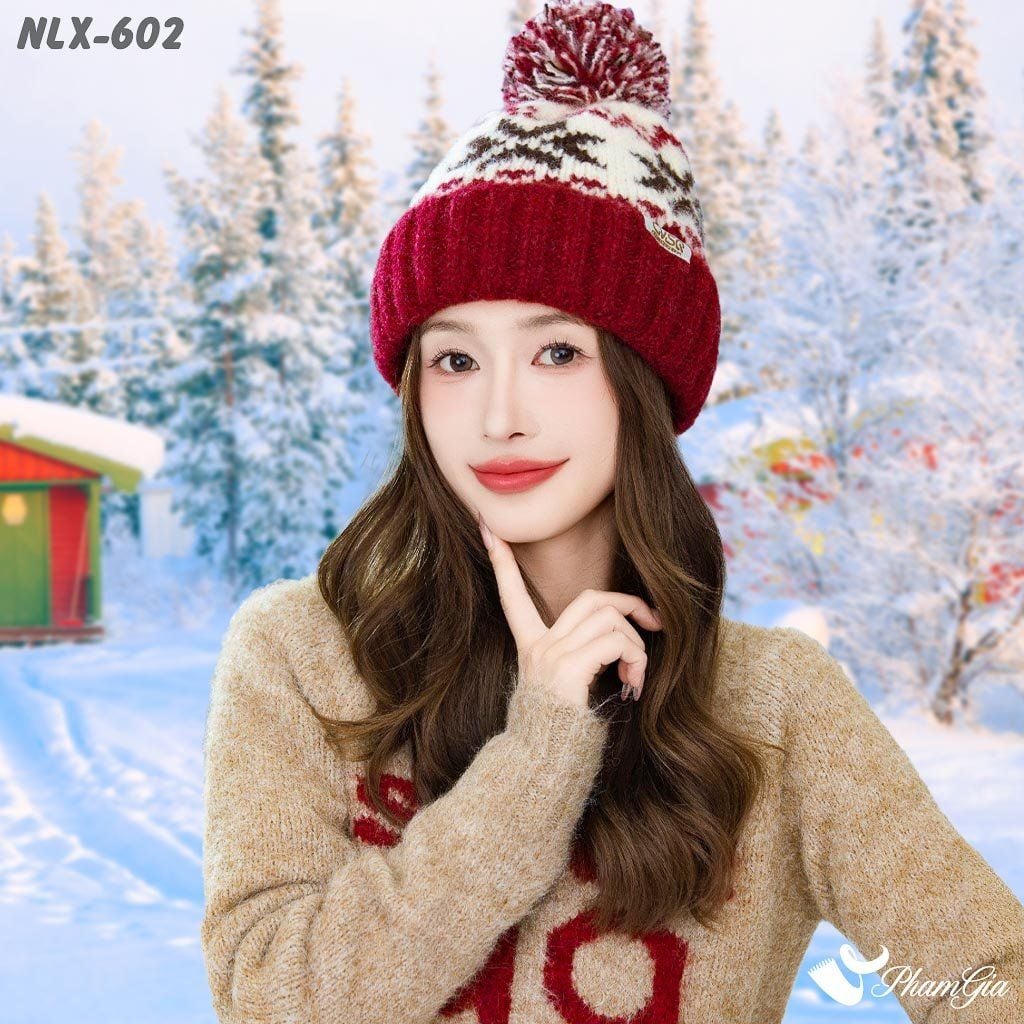 Nón Len Trái Châu 2 Lớp Dệt Họa Tiết Hoa Tuyết Màu Đỏ (NLX602)