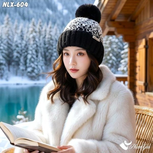 Nón Len Trái Châu 2 Lớp Dệt Họa Tiết Thổ Cẩm Màu Đen (NLX604)