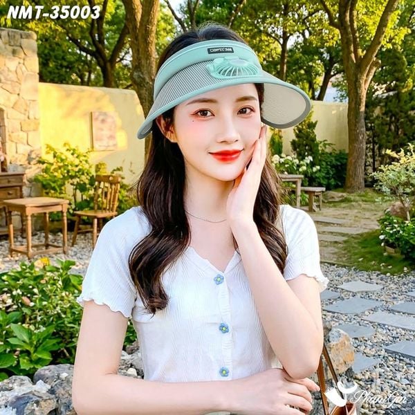 Nón Mui Trần Gắn Quạt Sạc Chống Nắng Hạ Nhiêt Tiện Lợi Màu Xanh Ngọc (NMT35003)