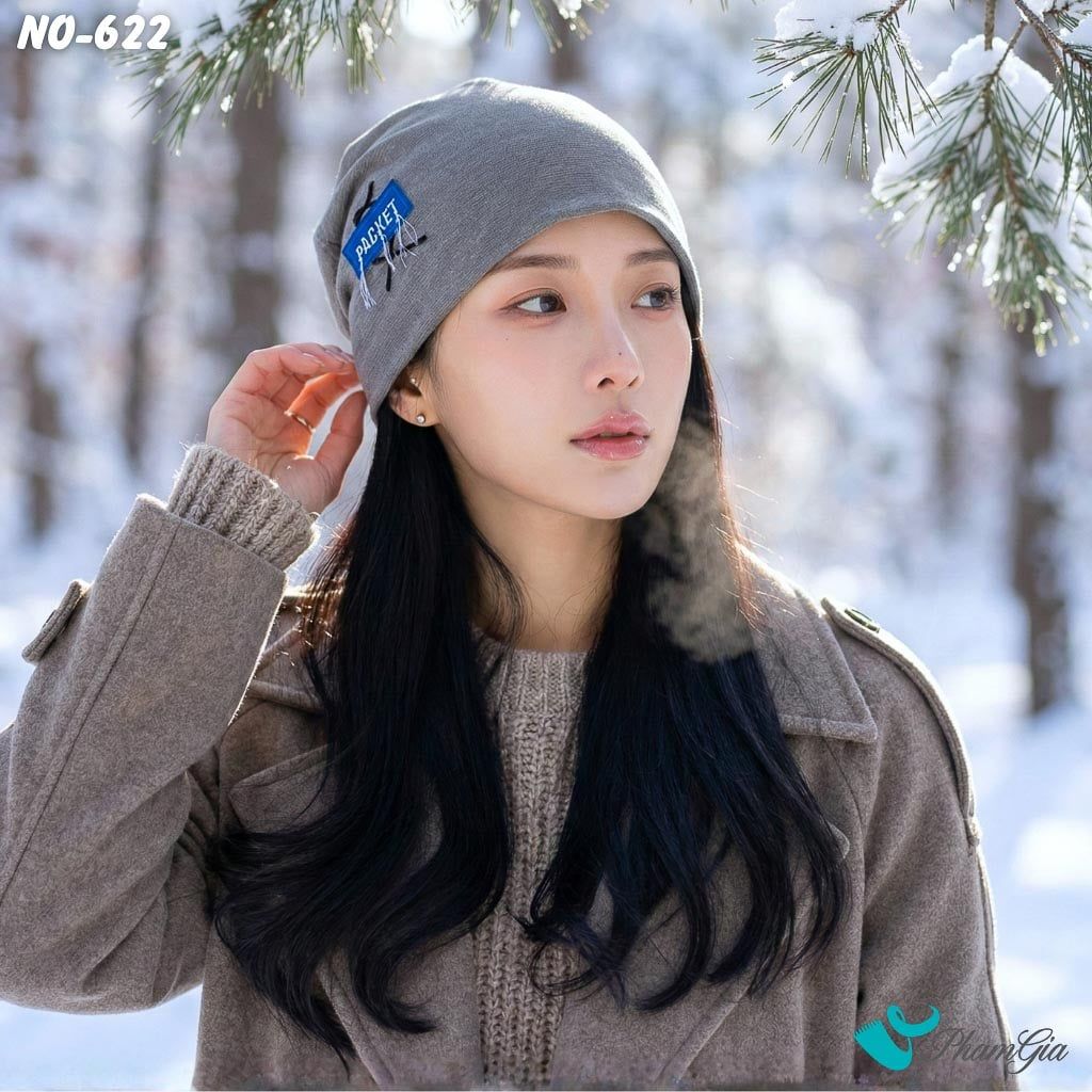 Nón Ống Thời Trang Đính Tag Unisex Cá Tính Màu Xám Khói (NO622)