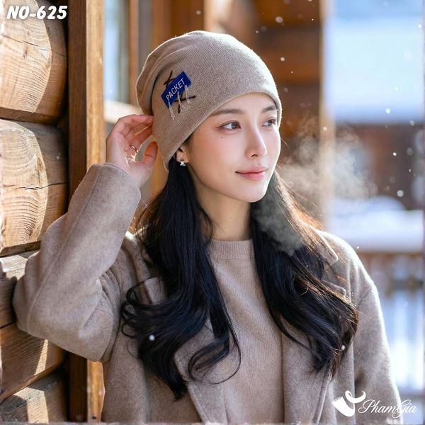 Nón Ống Thời Trang Đính Tag Unisex Cá Tính Màu Nâu Khói (NO625)