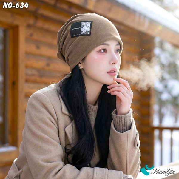 Nón Ống Thời Trang Đính Tag Unisex Cá Tính Màu Nâu Tây (NO634)