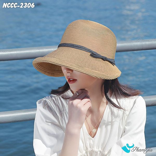 Nón Cói Cloche Lượn Viền Phối Nơ Cao Cấp Màu Nâu Tây (NCCC2306)