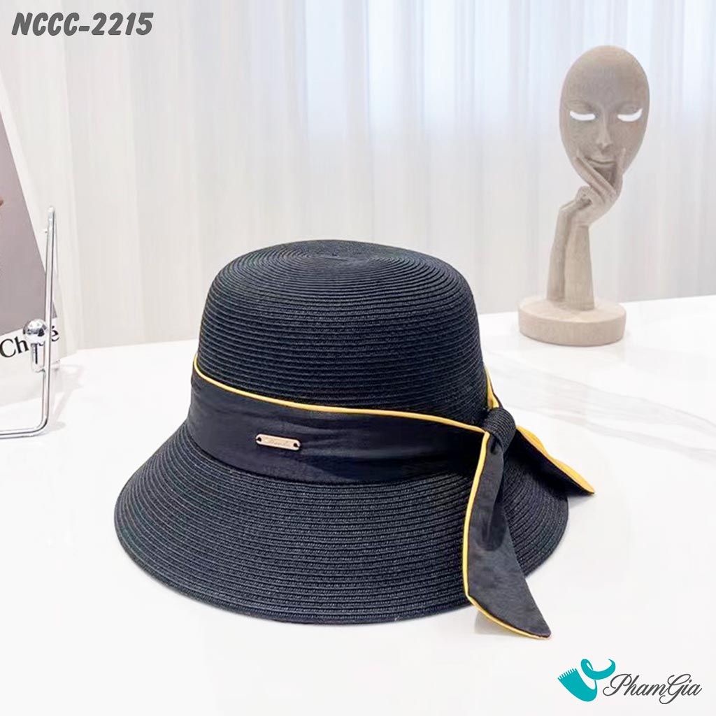 Nón Cói Cloche Phối Đai Vải Cao Cấp Màu Đen