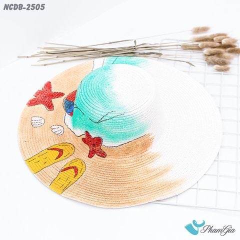 Góc Trên Nón Cói Đi Biển Vẽ Tay Rộng Vành Họa Tiết Bãi Biển