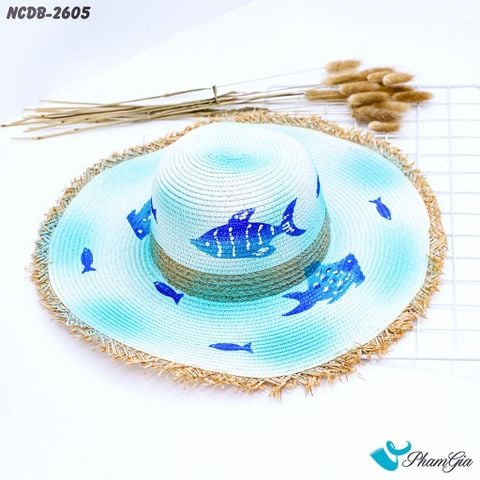 Nón Cói Đi Biển Vẽ Tay Viền Tua Rua Họa Tiết Cá Đại Dương