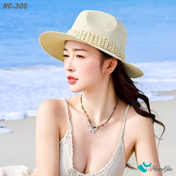 Nón Cói Fedora Phối Đai Cao Cấp Màu Beige (NC300)