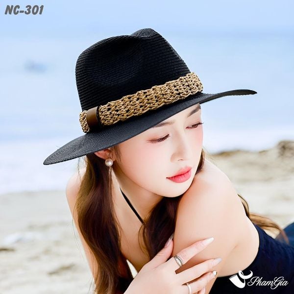 Nón Cói Fedora Phối Đai Cao Cấp Màu Đen (NC301)