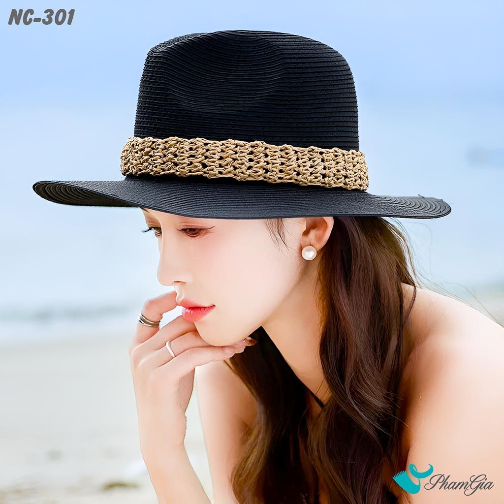 Model Đội Nón Cói Fedora Phối Đai Cao Cấp Màu Đen