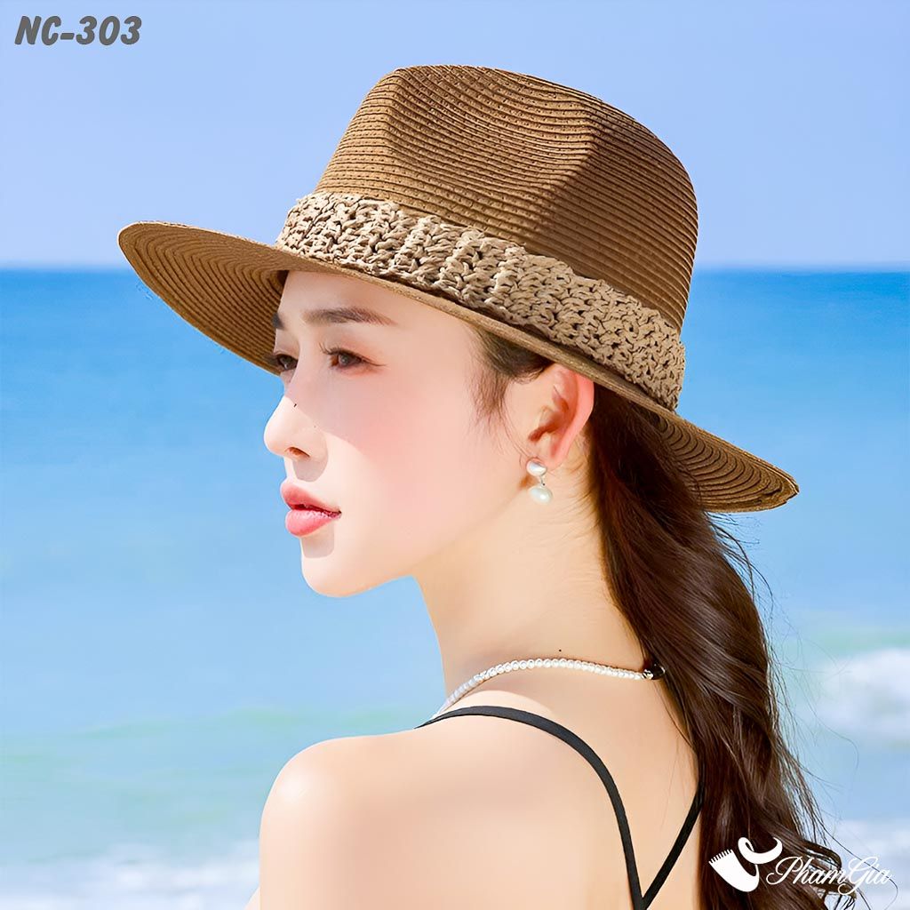Người Mẫu Đội Nón Cói Fedora Phối Đai Cao Cấp Màu Nâu Tây