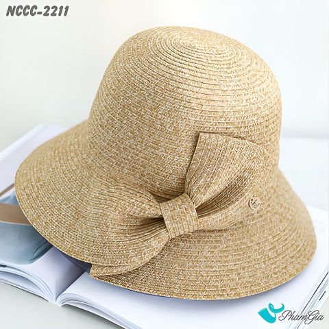 Góc Nghiêng Nón Cói Form Mềm Cao Cấp Phối Nơ Cách Điệu Màu Bạc Xỉu