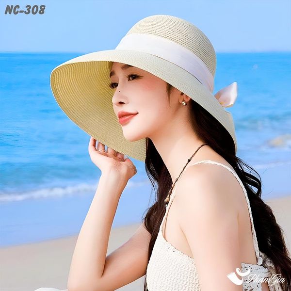 Nón Cói Rộng Vành Hiện Đại Kết Nơ Cao Cấp Màu Beige (NC308)