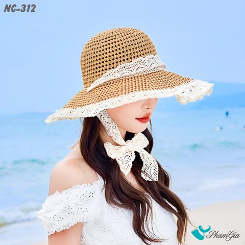 Người Mẫu Đội Nón Cói Tiểu Thư Phối Ren Mềm Nữ Tính Màu Nâu Tây