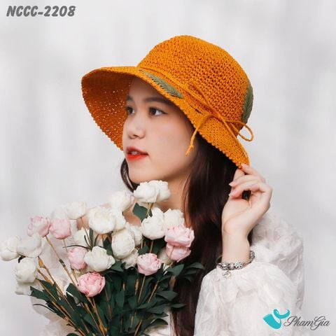 Nón Cói Vinatge Đan Họa Tiết Lá Form Mềm Màu Cam Gạch