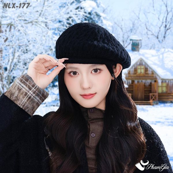 Nón Len Beret Giữ Ấm Thời Trang Màu Đen (NLX177)