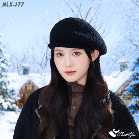 Nón Len Beret Giữ Ấm Thời Trang Màu Đen (NLX177)