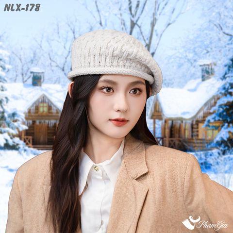 Nón Len Beret Giữ Ấm Thời Trang Màu Kem (NLX178)