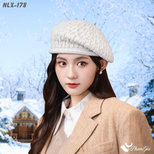Nón Len Beret Giữ Ấm Thời Trang Màu Kem (NLX178)