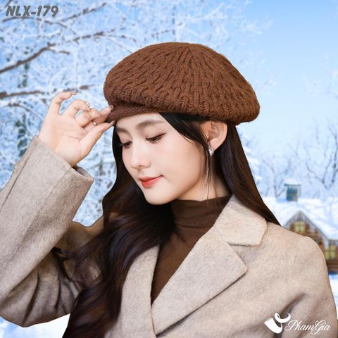 Nón Len Beret Giữ Ấm Thời Trang Màu Nâu Tây (NLX179)