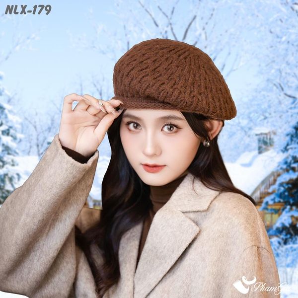 Nón Len Beret Giữ Ấm Thời Trang Màu Nâu Tây (NLX179)