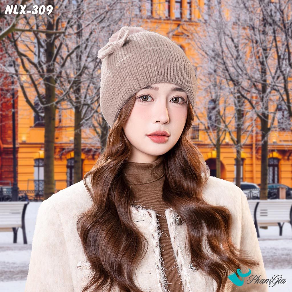 Nón Len Cánh Bướm 2 Lớp Giữ Ấm Cao Cấp Màu Hồng Ruốc