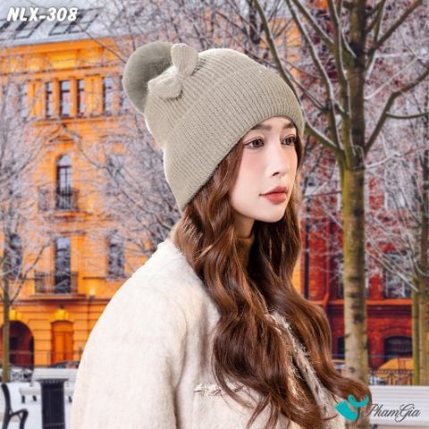 Người Mẫu Đội Nón Len Cánh Bướm 2 Lớp Giữ Ấm Cao Cấp Màu Nâu Rêu