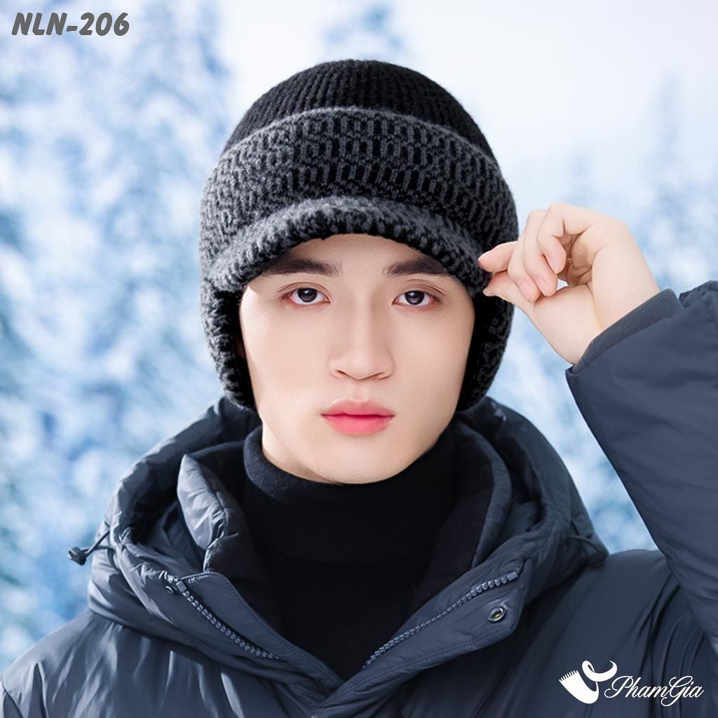 Nón Len Thu Đông Thời Trang Nam Kèm Tai Chụp Giữ Ấm Màu Đen (NLN206)