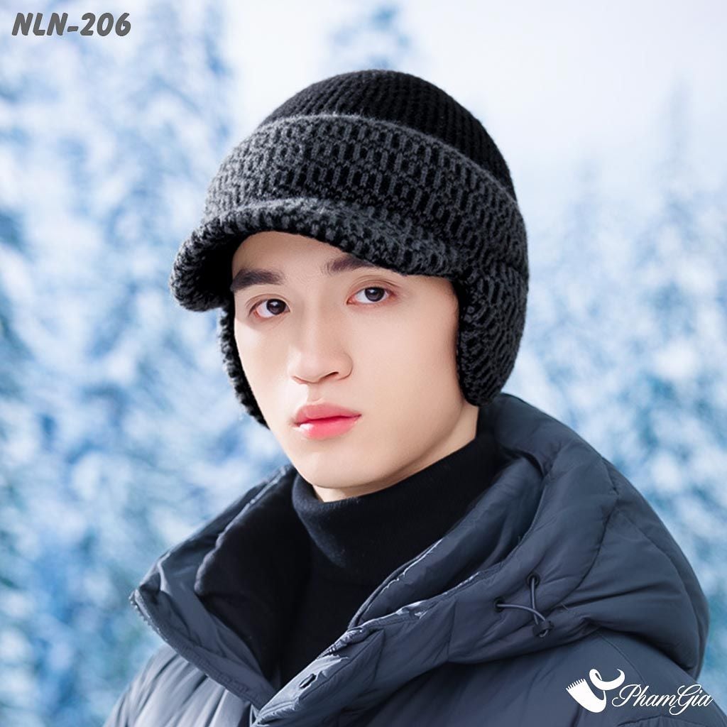 Nón Len Thu Đông Thời Trang Nam Kèm Tai Chụp Giữ Ấm Màu Đen (NLN206)