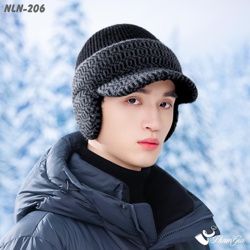 Nón Len Thu Đông Thời Trang Nam Kèm Tai Chụp Giữ Ấm Màu Đen (NLN206)