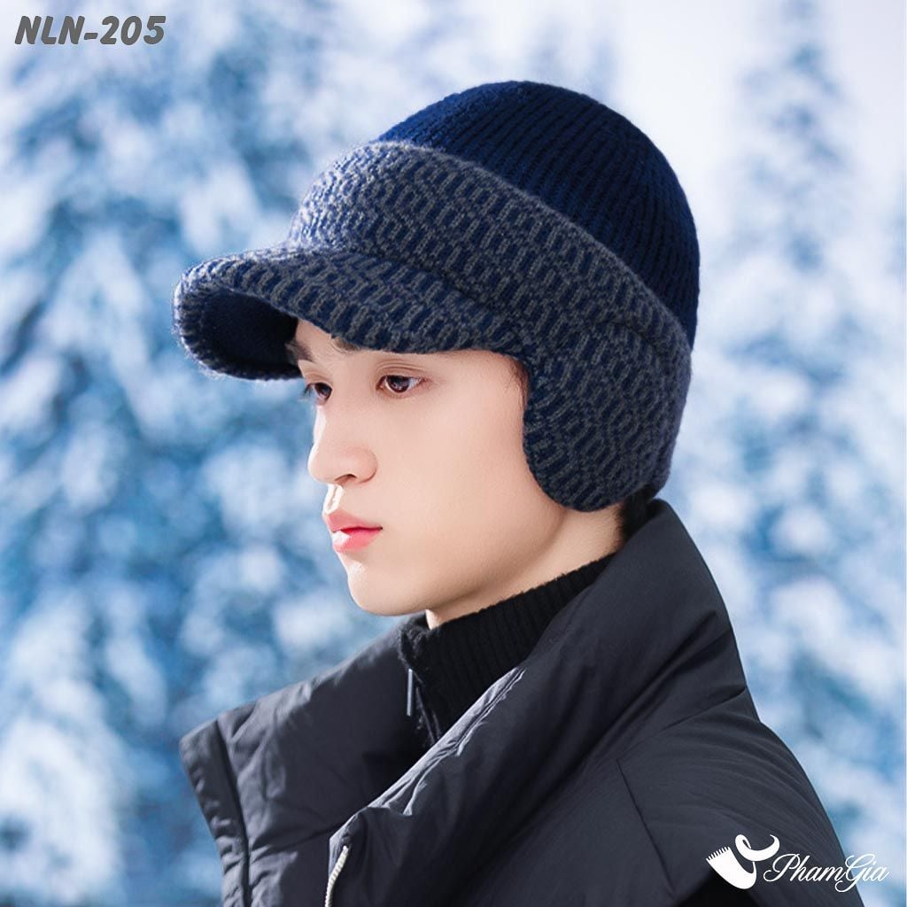 Nón Len Thu Đông Thời Trang Nam Kèm Tai Chụp Giữ Ấm Màu Xanh Navy (NLN205)