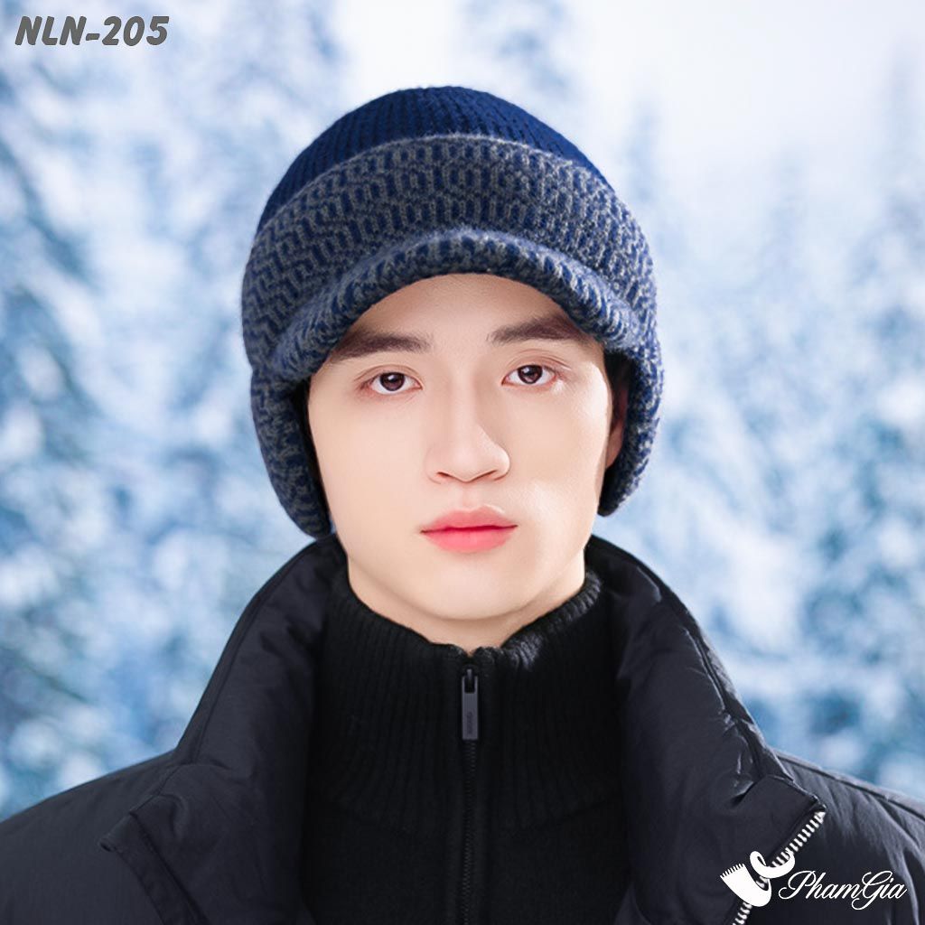 Nón Len Thu Đông Thời Trang Nam Kèm Tai Chụp Giữ Ấm Màu Xanh Navy (NLN205)