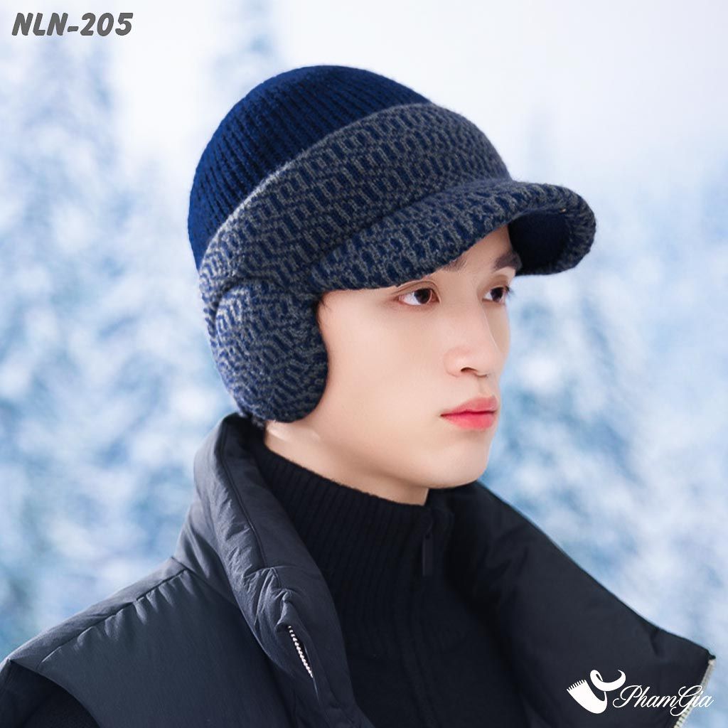 Nón Len Thu Đông Thời Trang Nam Kèm Tai Chụp Giữ Ấm Màu Xanh Navy (NLN205)