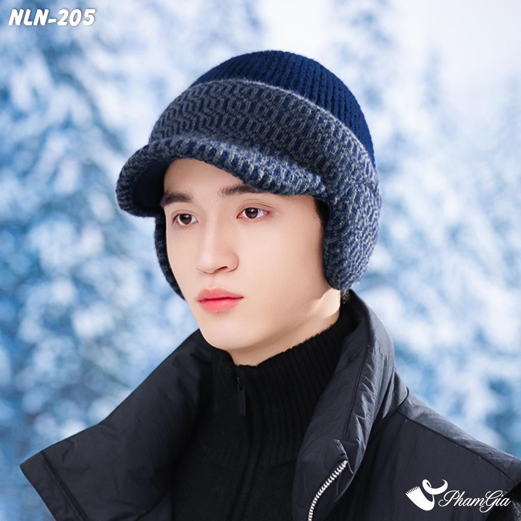 Nón Len Thu Đông Thời Trang Nam Kèm Tai Chụp Giữ Ấm Màu Xanh Navy (NLN205)