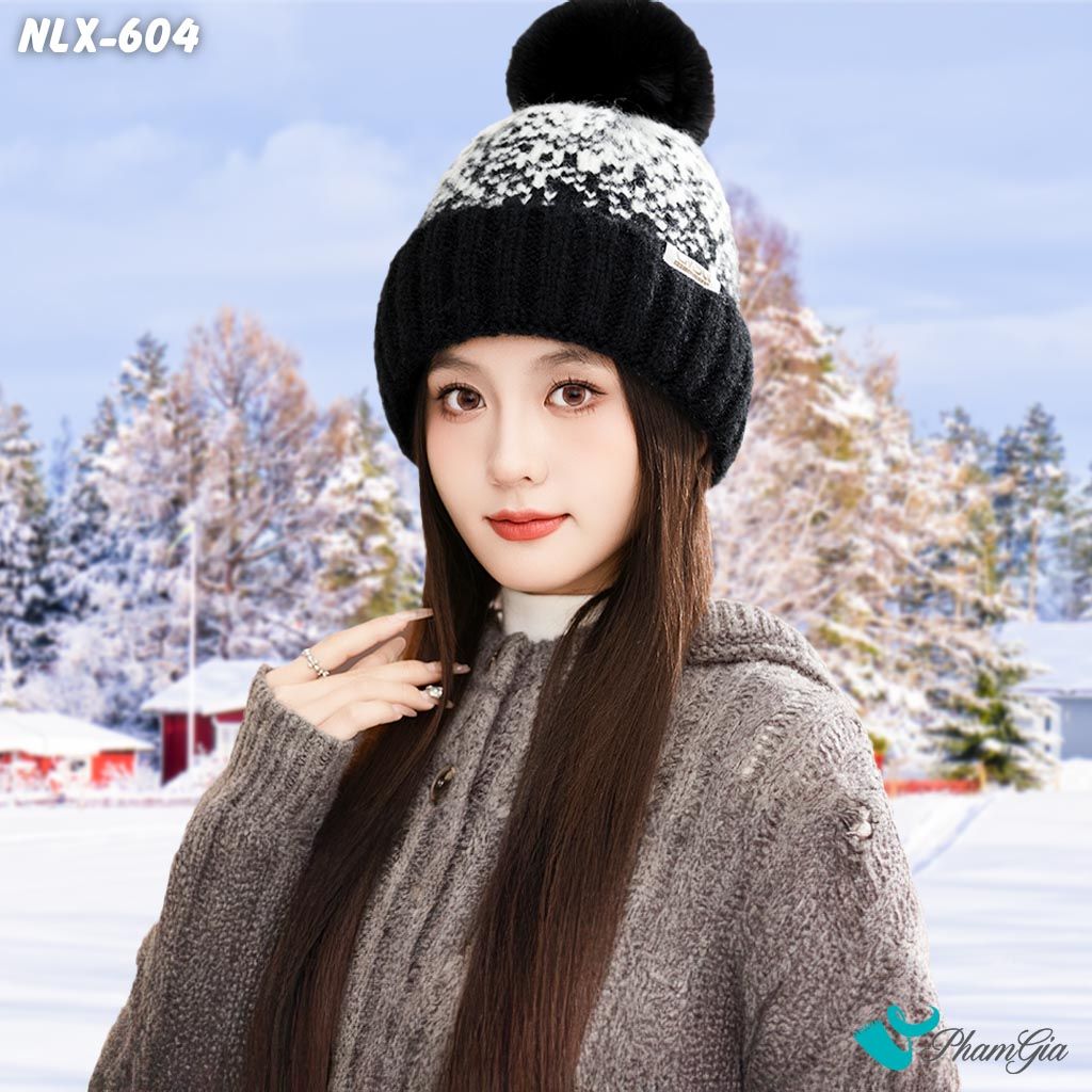 Nón Len Trái Châu 2 Lớp Dệt Họa Tiết Thổ Cẩm Màu Đen (NLX604)