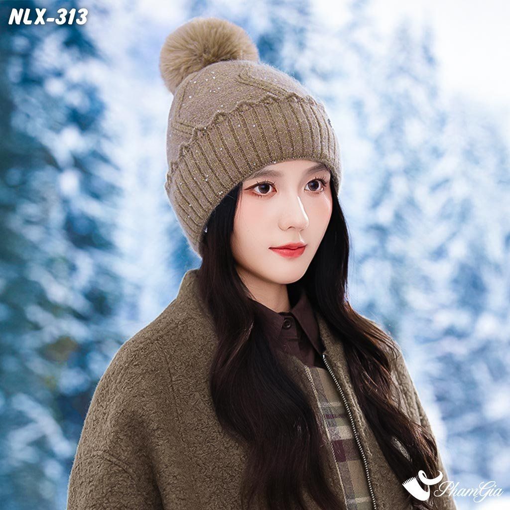 Nón Len Trái Châu Phối Kim Tuyến 2 Lớp Giữ Ấm Cao Cấp Màu Nâu Đồng (NLX313)
