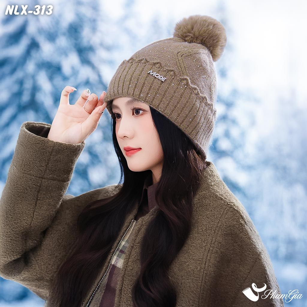 Nón Len Trái Châu Phối Kim Tuyến 2 Lớp Giữ Ấm Cao Cấp Màu Nâu Đồng (NLX313)