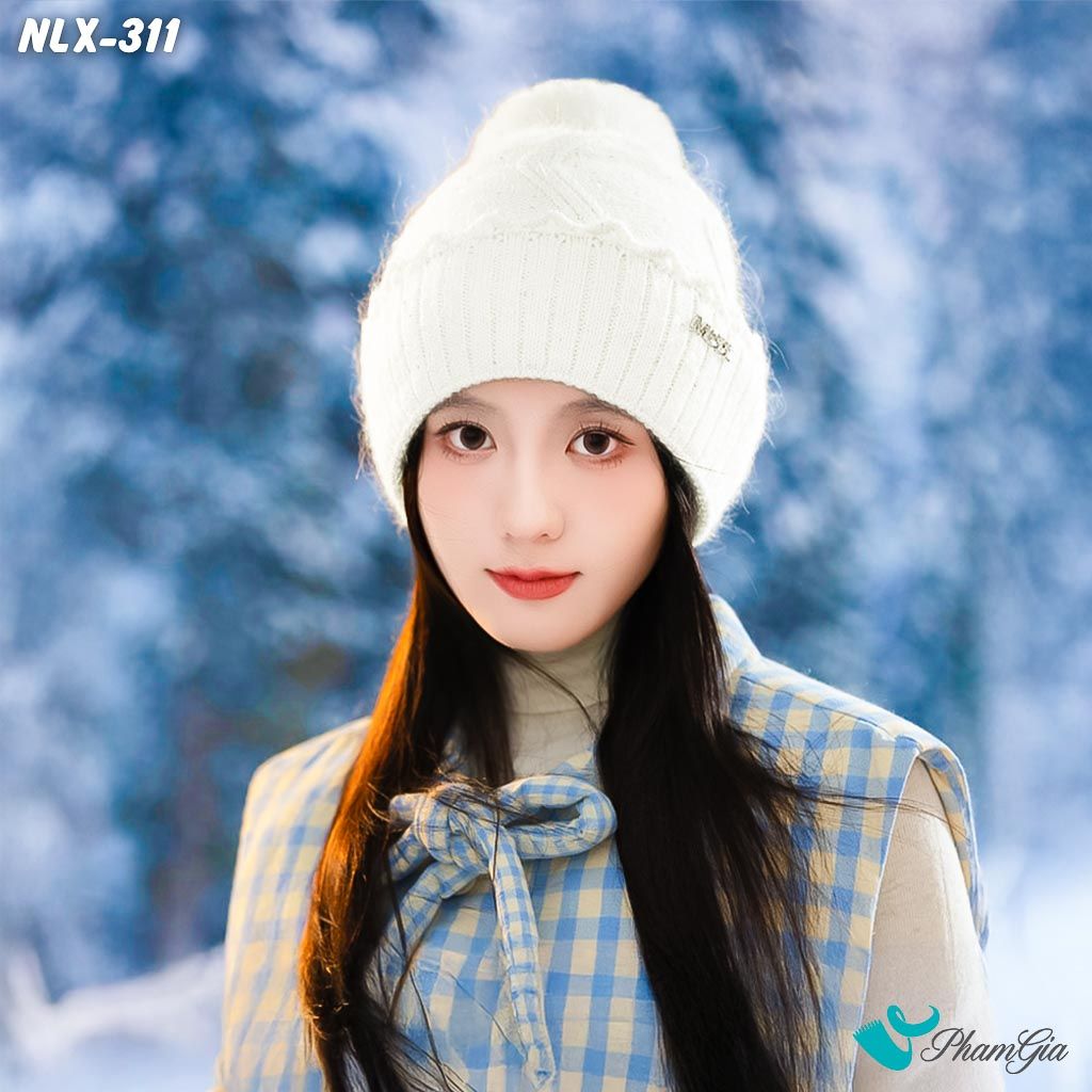 Nón Len Trái Châu Phối Kim Tuyến 2 Lớp Giữ Ấm Cao Cấp Màu Trắng (NLX311)