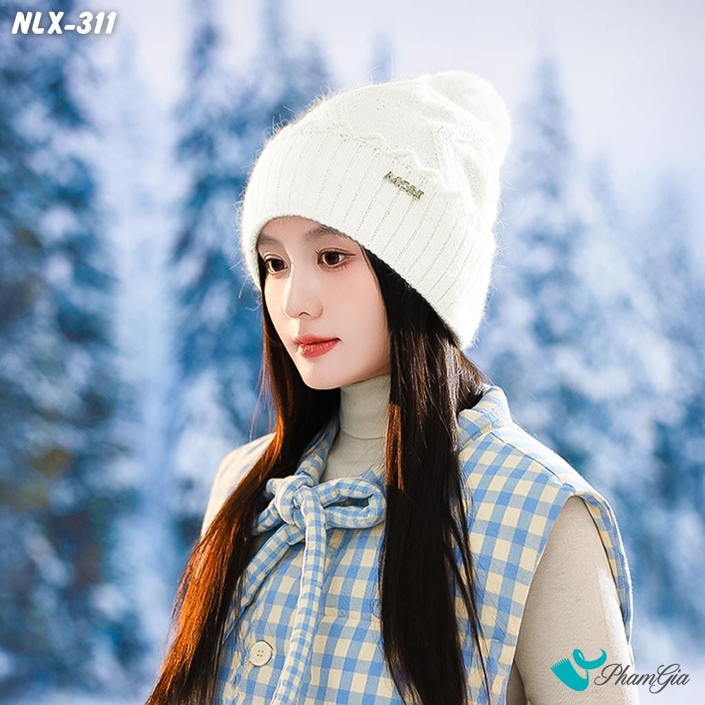 Nón Len Trái Châu Phối Kim Tuyến 2 Lớp Giữ Ấm Cao Cấp Màu Trắng (NLX311)