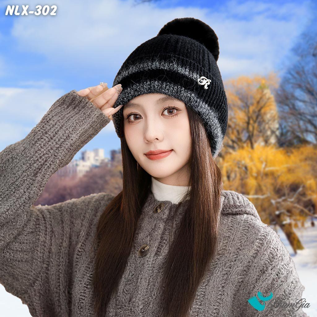 Nón Len Trái Châu Phối Viền 2 Lớp Giữ Ấm Cao Cấp Màu Đen (NLX302)