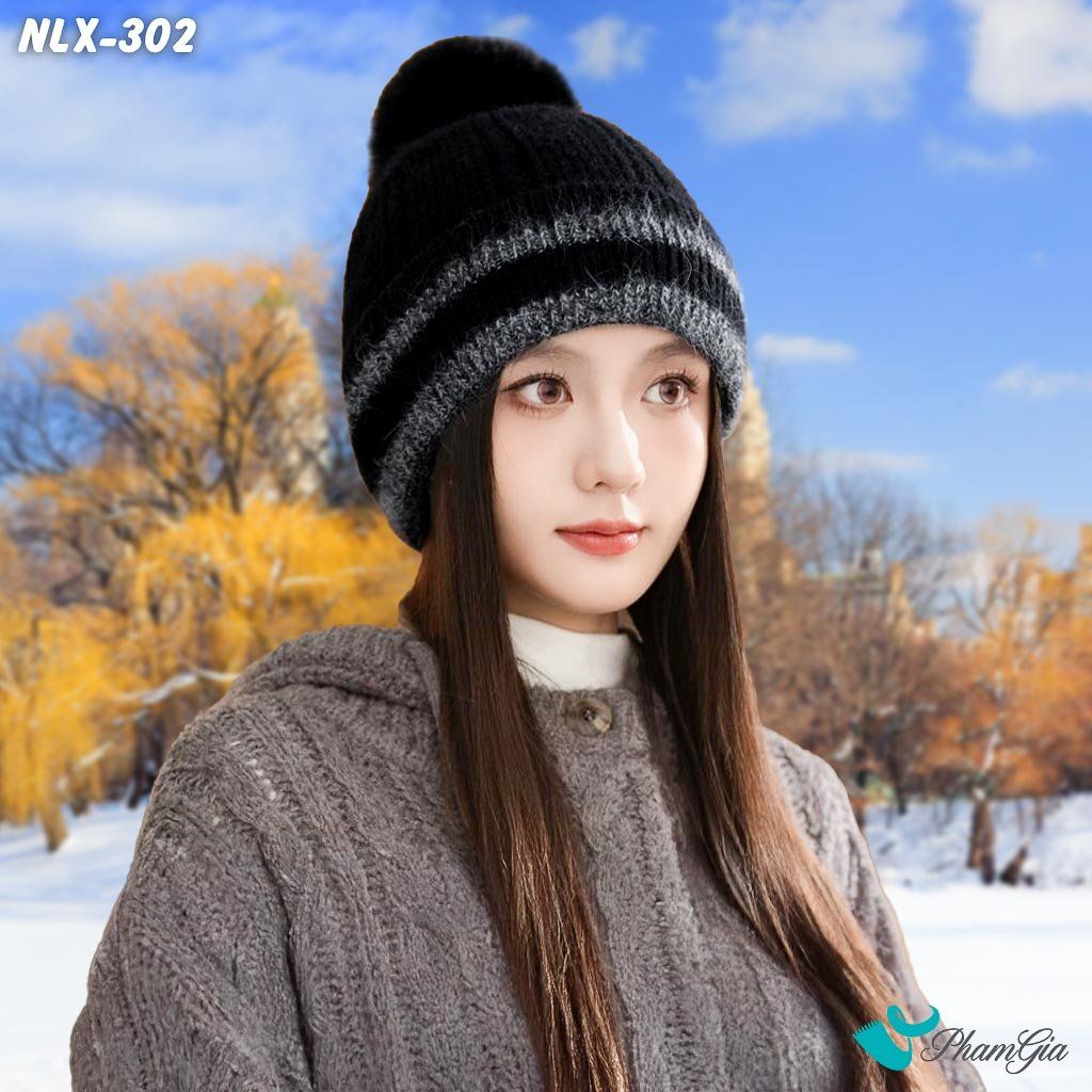 Nón Len Trái Châu Phối Viền 2 Lớp Giữ Ấm Cao Cấp Màu Đen (NLX302)