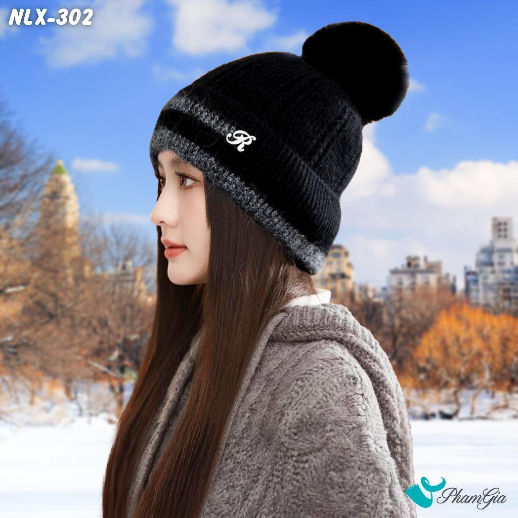 Nón Len Trái Châu Phối Viền 2 Lớp Giữ Ấm Cao Cấp Màu Đen (NLX302)